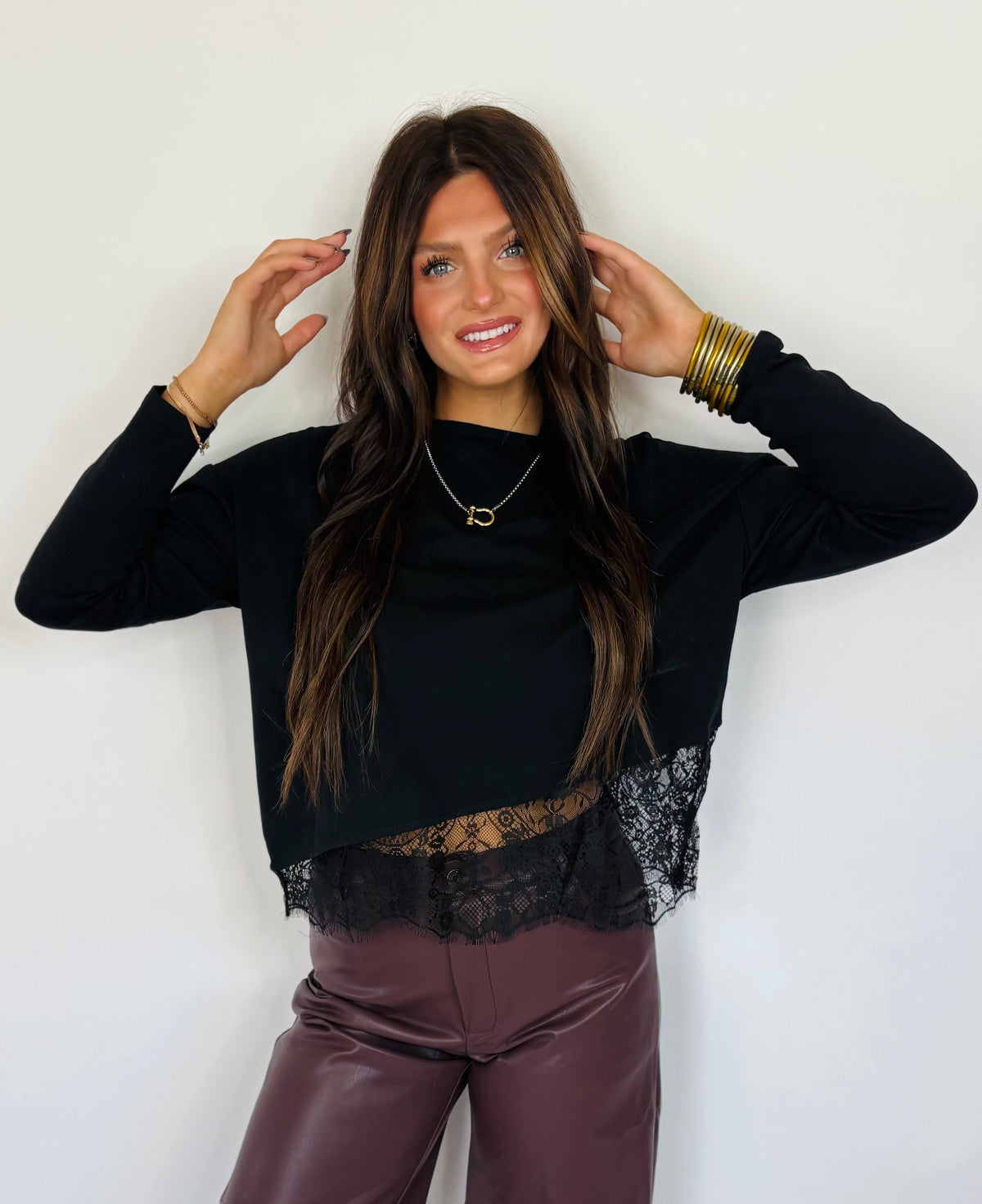 Long Sleeve Black Lace Top