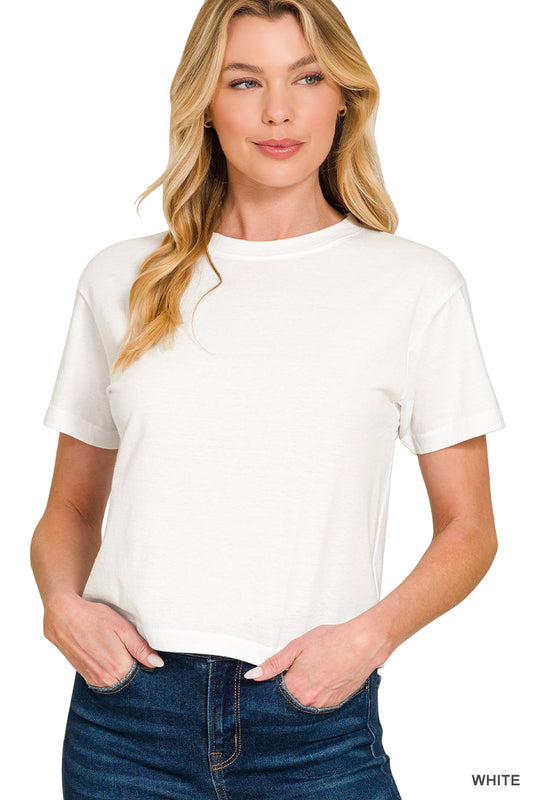 Cropped Cotton Tee - White
