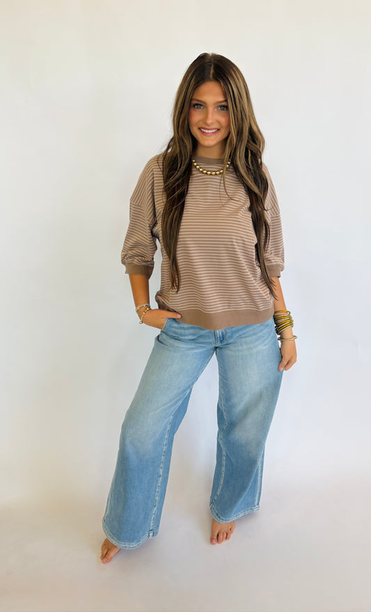 Stripe Banded Top-Mocha