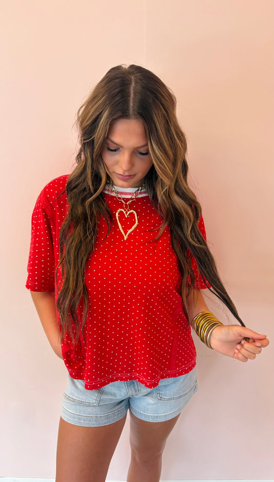Polka Dot Oversized Top-Red