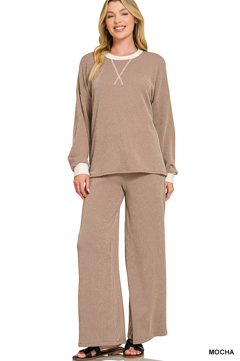 Rib Pant Set-Mocha