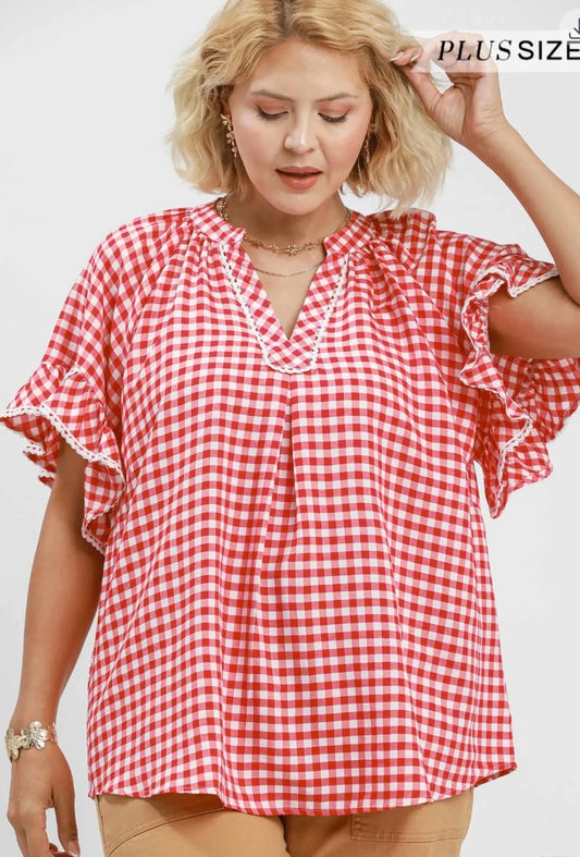 Plus Gingham Red Top