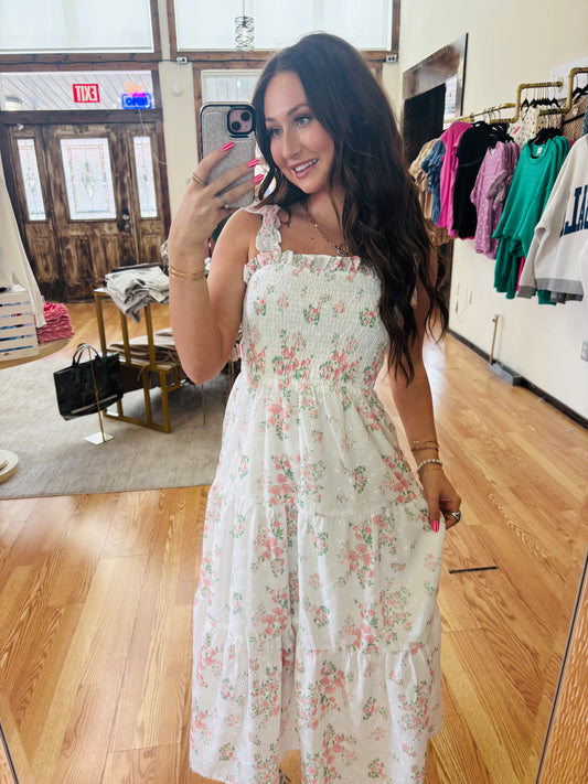Smocked Floral Ruffle Strap Dress