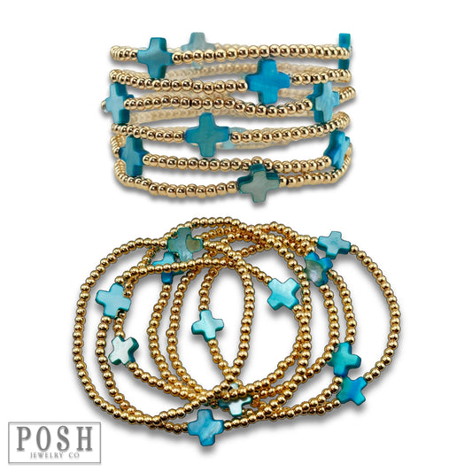 Cross Bracelet Stack(Blue)