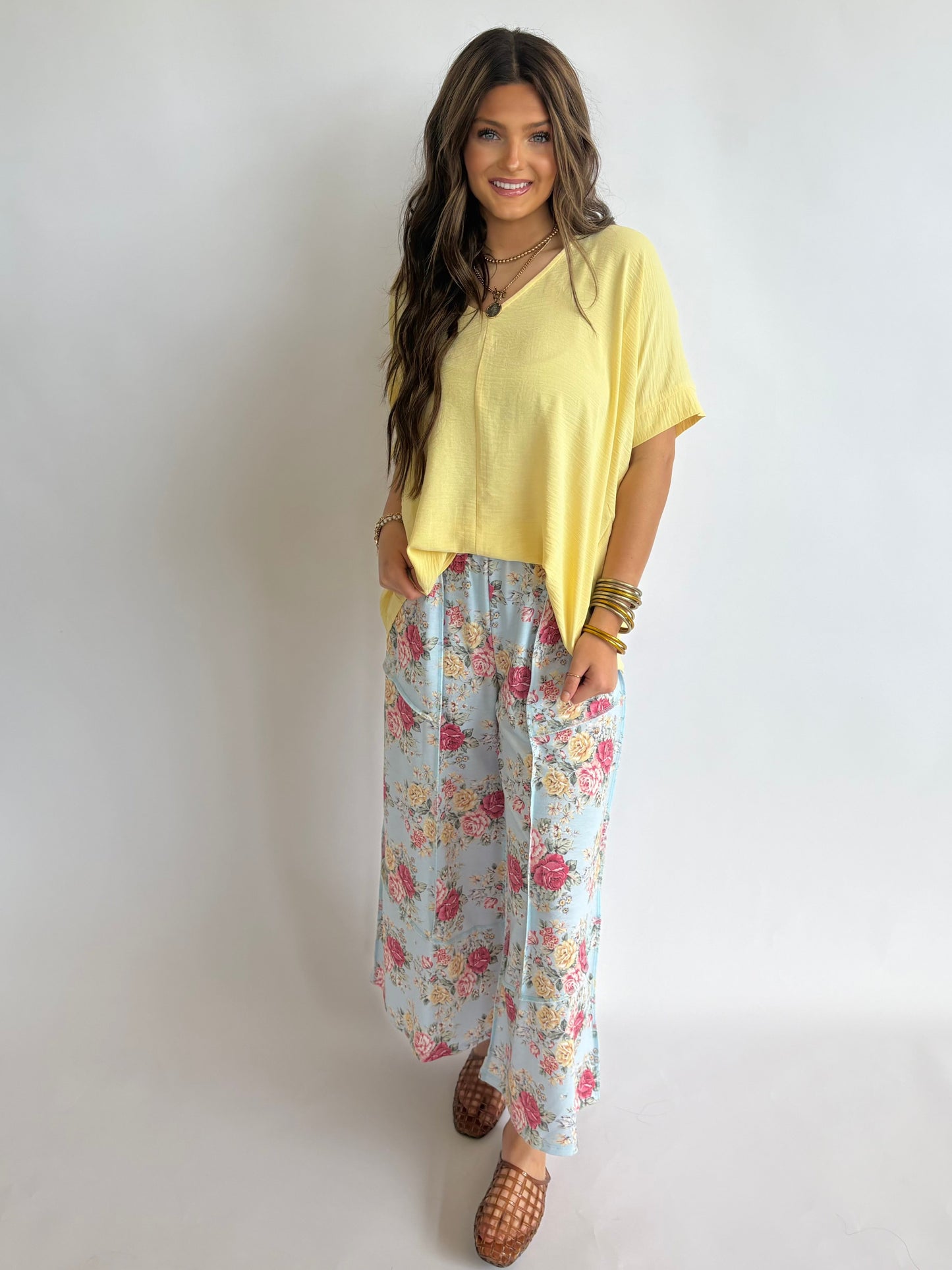 Elastic Vintage Floral Pant - Blue
