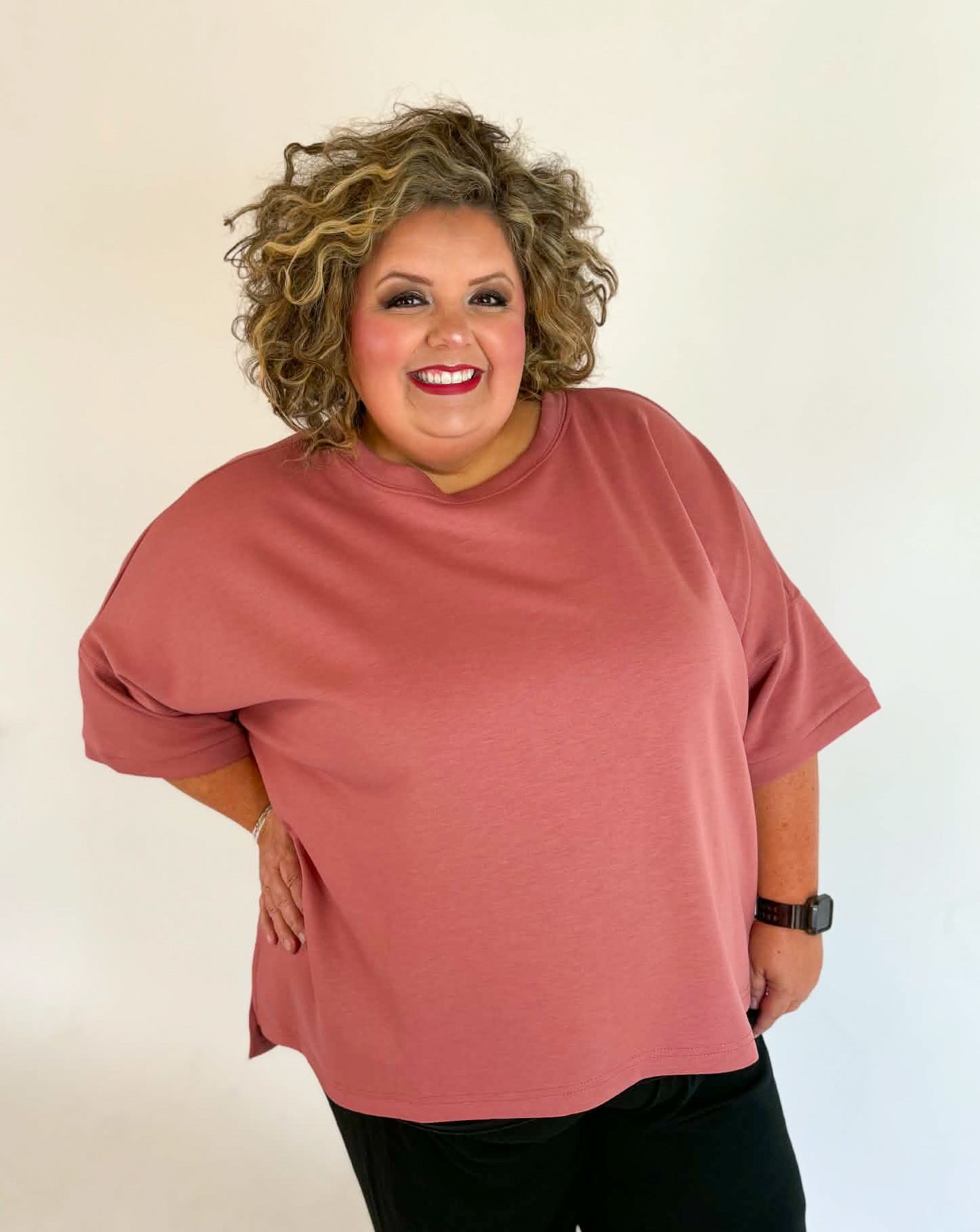 Plus Scuba Top - Winter Rose