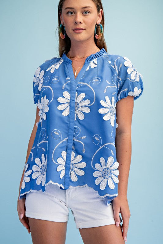 Gigio Embroidered Top-Blue