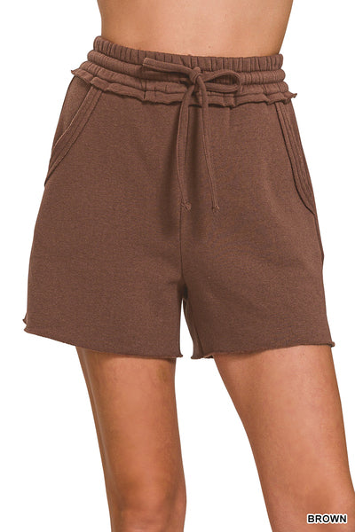 Raw Hem Shorts-Brown
