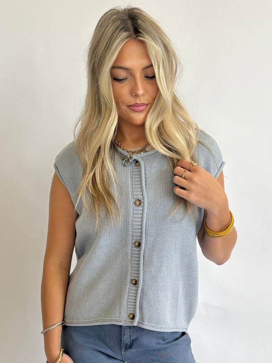 Sleeveless Blue Cardigan
