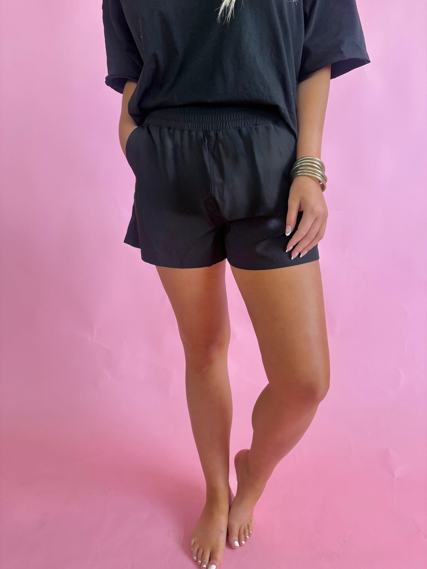 Woven Lined Shorts-Black