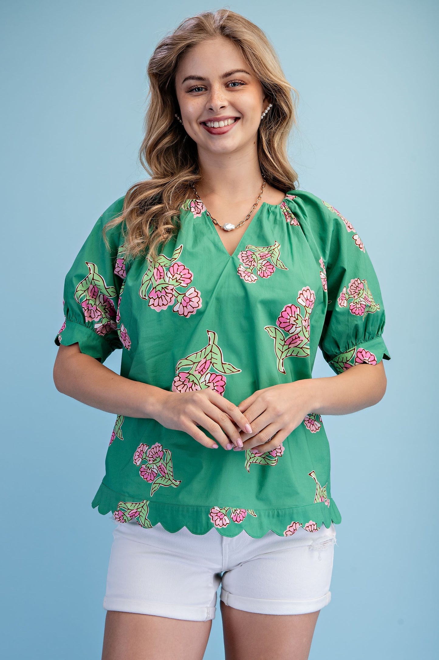 Gigio Green V-Neck Top