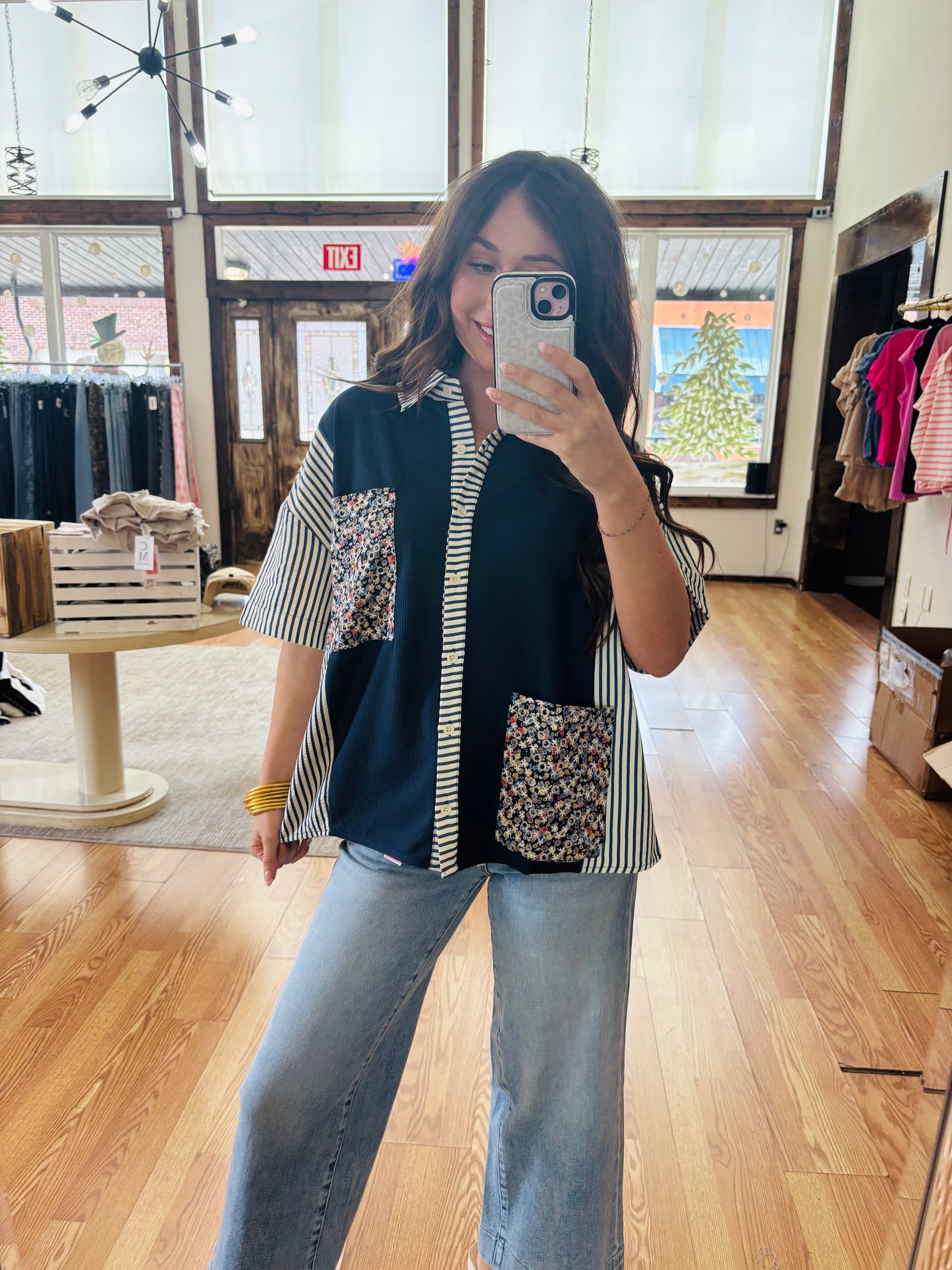 Stripe Floral Waffle Top