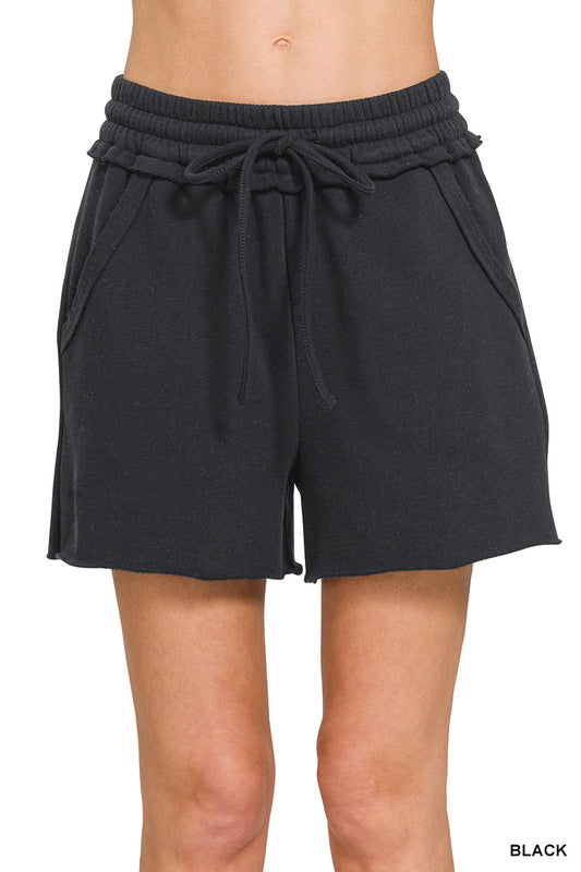 Raw Hem Shorts-Black