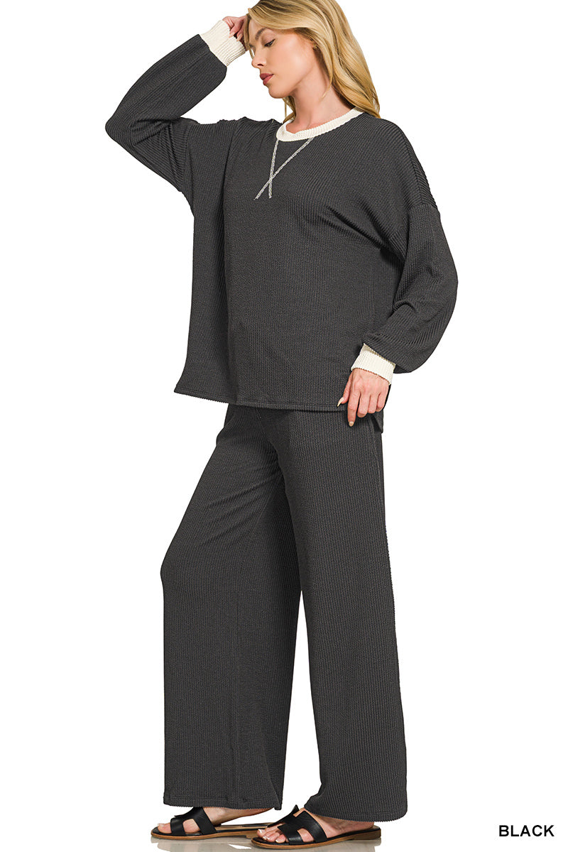 Rib Pant Set-Black