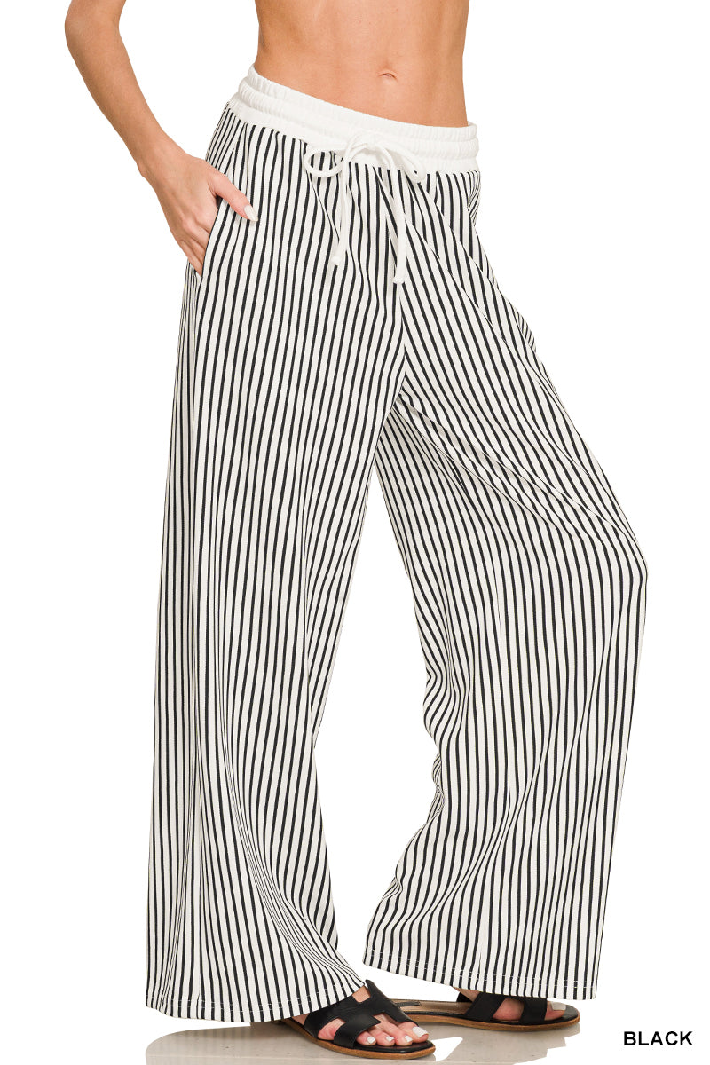 Pin Stripe Zenana Pant- Black
