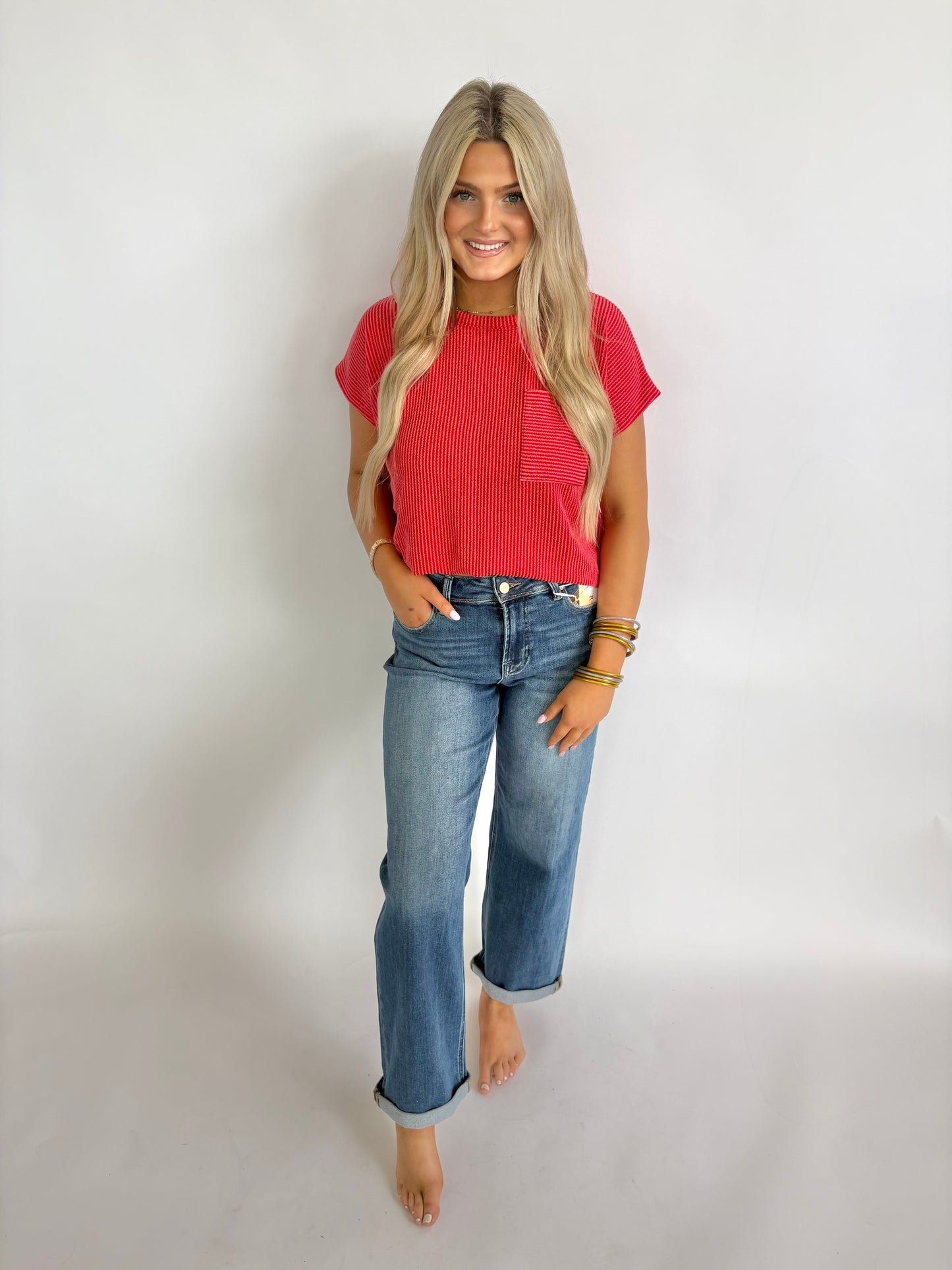 Raised Rib Pocket Top - Ruby