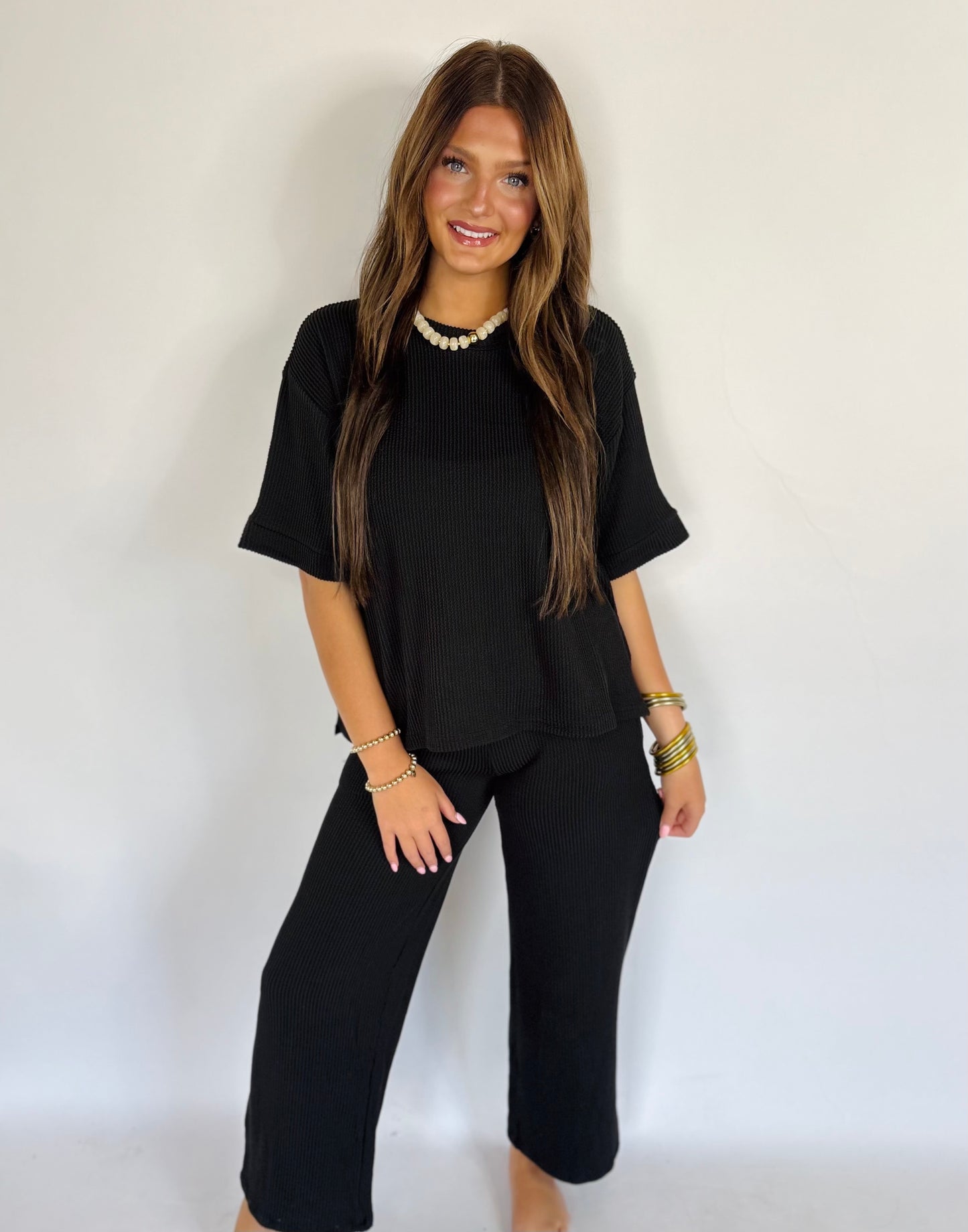 Rib Pant Set-Black