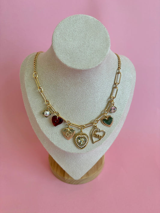 Porcelain Heart Rhinestone Charm Necklace