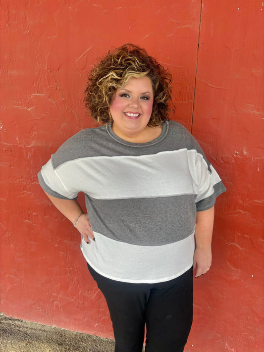 Plus Stripe Exposed Seam - Charcoal