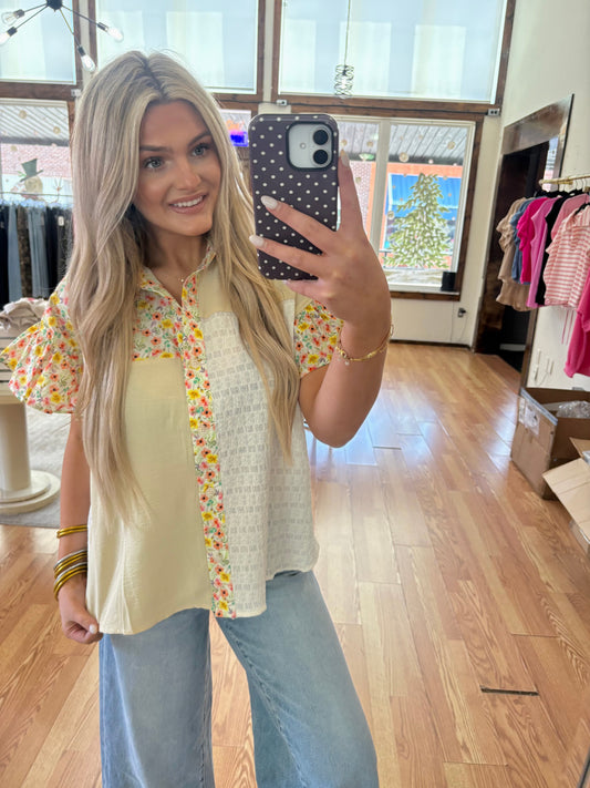 Floral Woven ColorBlock Top