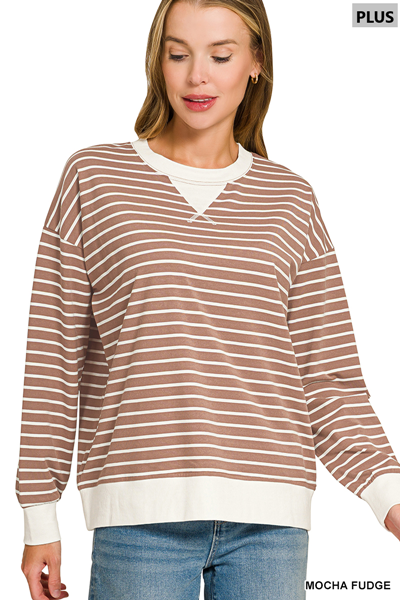 Plus Long Sleeve Banded Top-Mocha