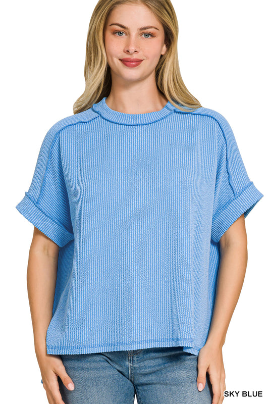 Zenana Rib Top-Sky Blue