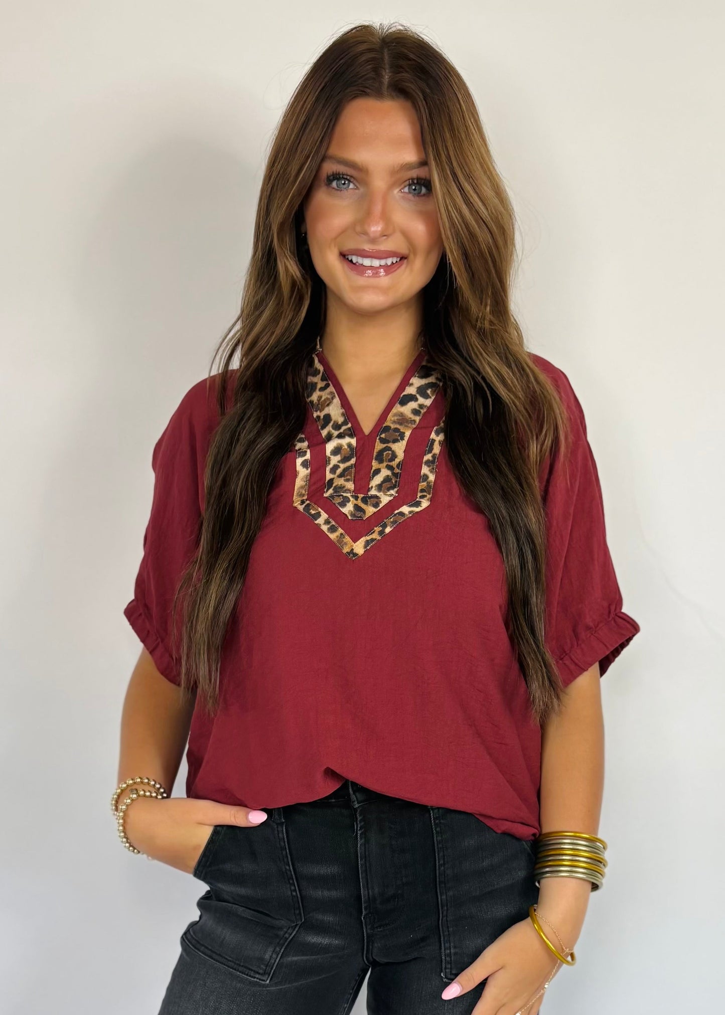 Burgundy Leopard Top