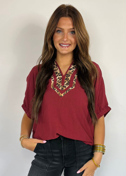 Burgundy Leopard Top