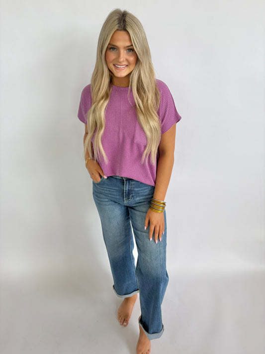Raised Rib Pocket Top - Plum