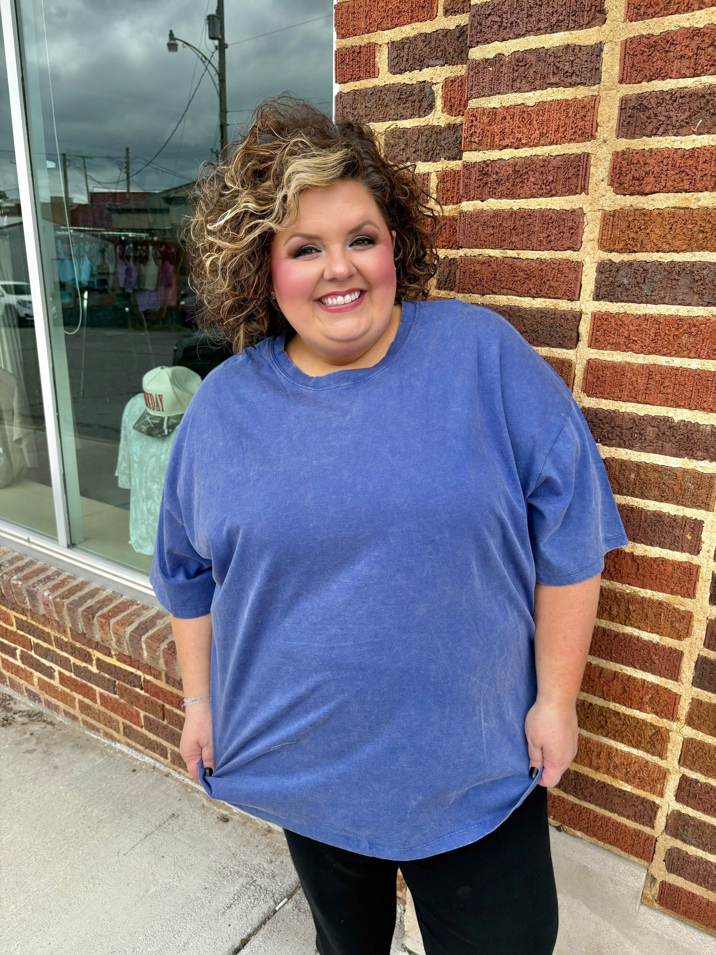 Plus Oversize Boyfriend Tee - Blueberry