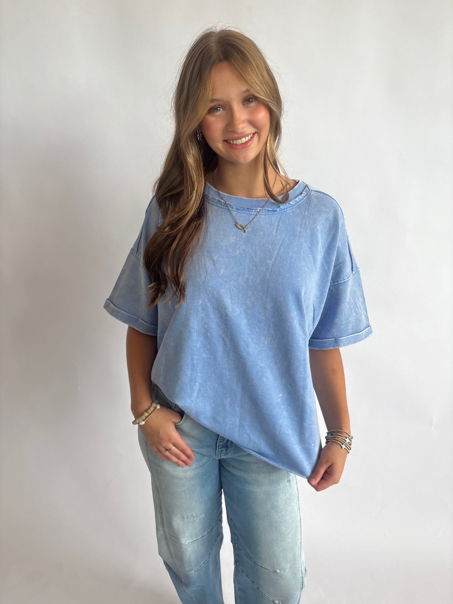 French Terry Tee - Cornflower Blue