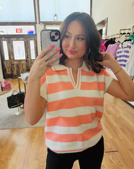 Collared Stripe Polo Top
