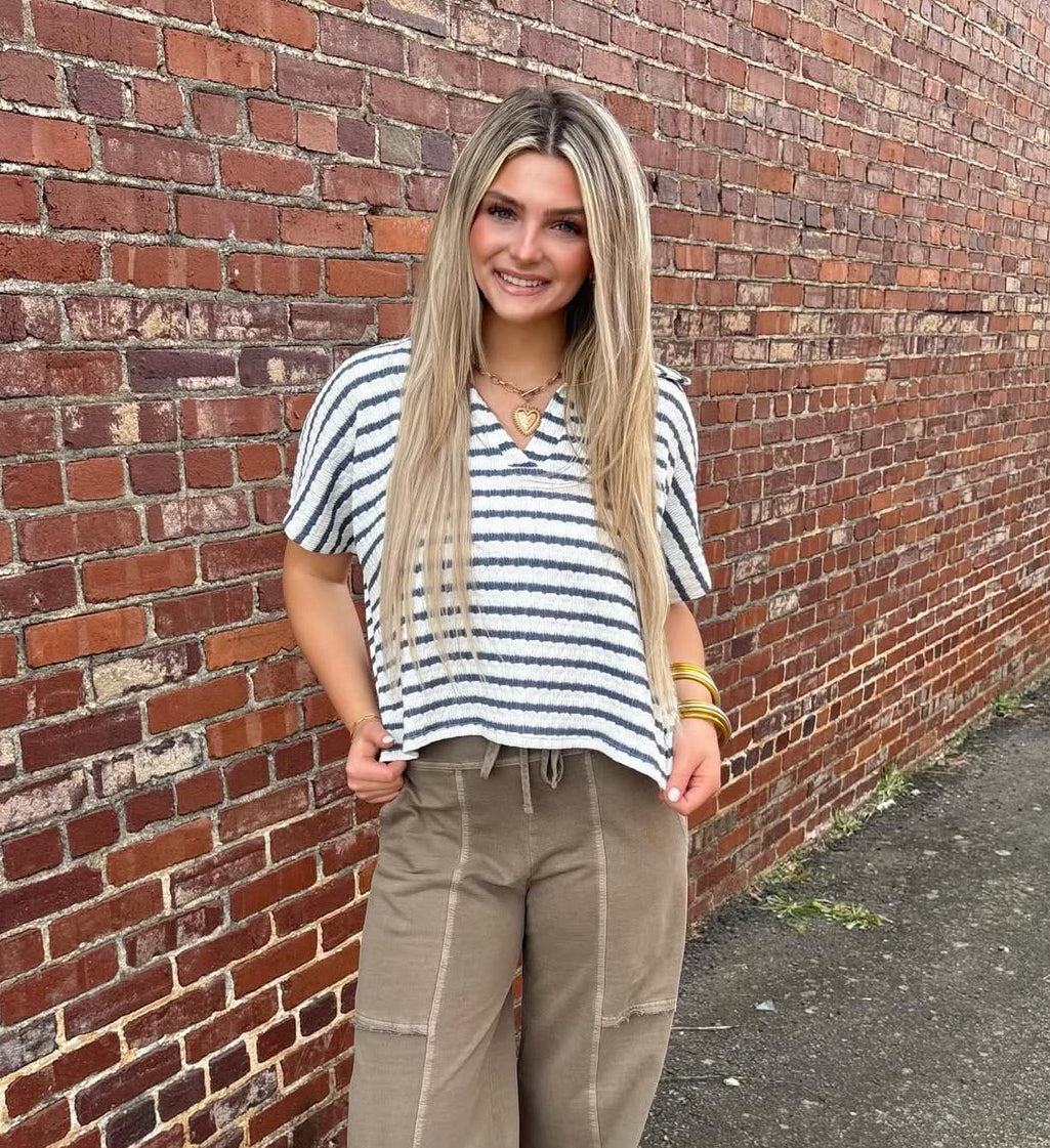 Zenana Stripe Collar Top