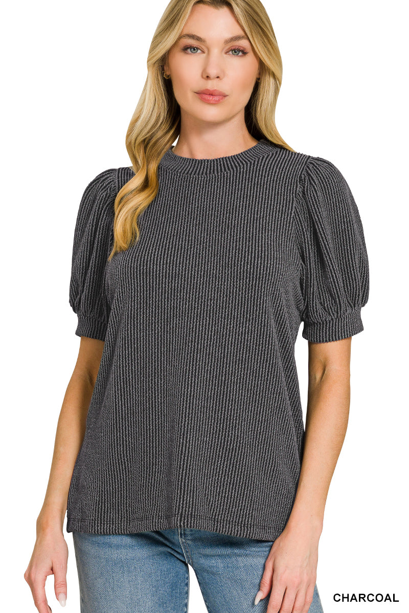 Puffy Sleeve Top-Charcoal