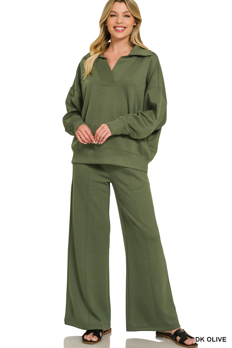 Zenana Collared Set-Olive