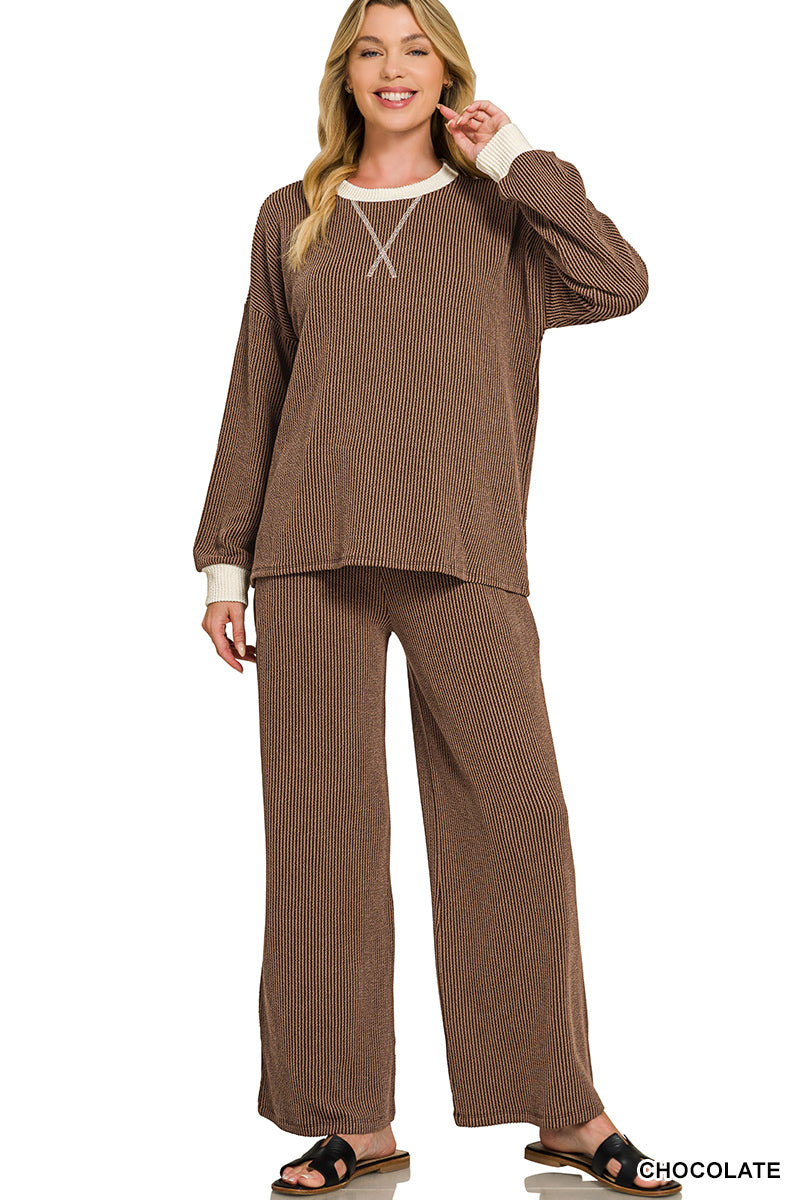 Long Sleeve Rib Set-Chocolate