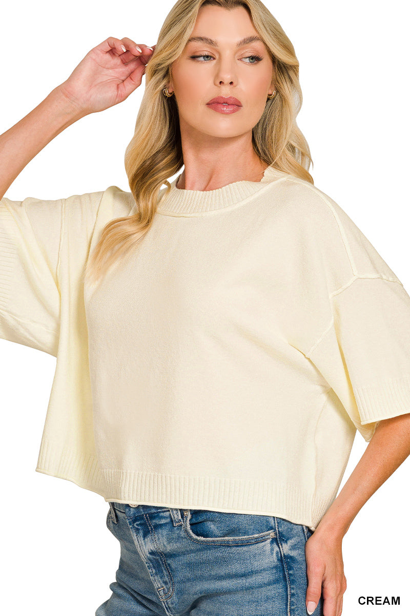 Short Sleeve Sweater-Cream