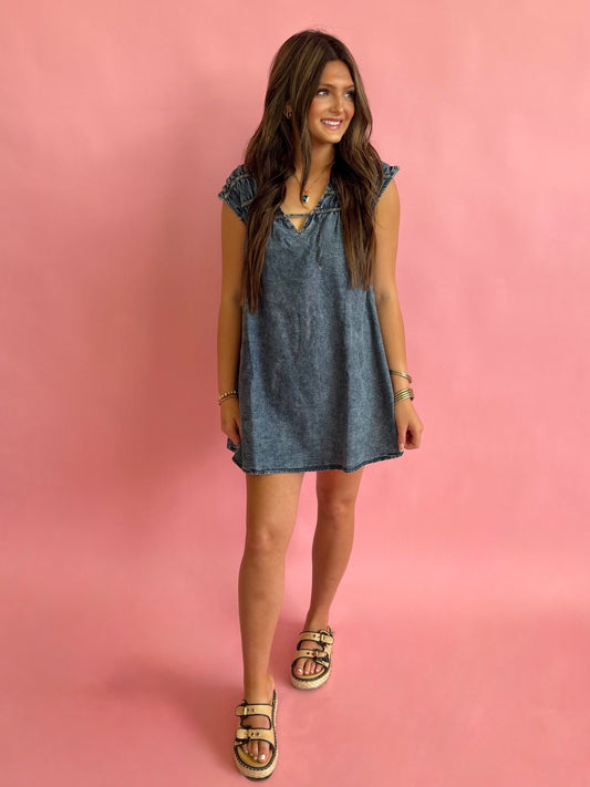 VNeck Denim Dress - Dark