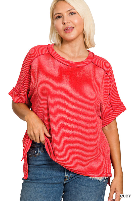 Plus Ribbed Cuff Sleeve - Ruby