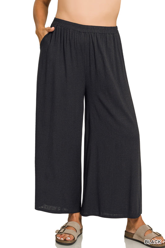 Plus Woven Elastic Band Pants - Black