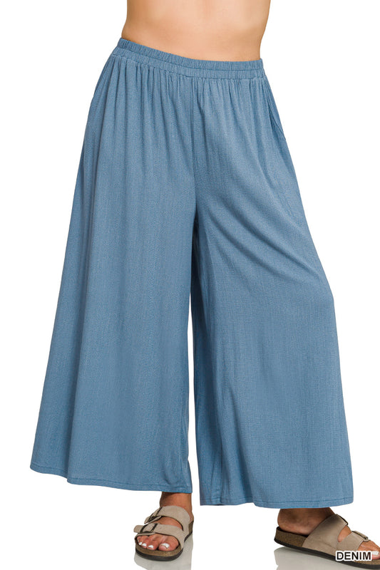 Plus Woven Elastic Band Pants - Denim