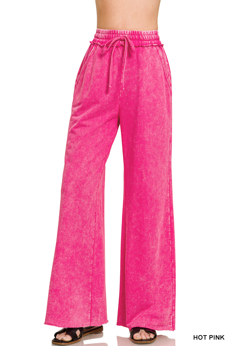 Acid Wash Sweat Pants - Pink