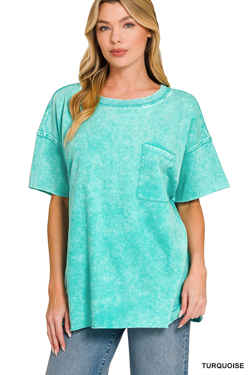 Acid Wash Pocket Tee - Turquoise