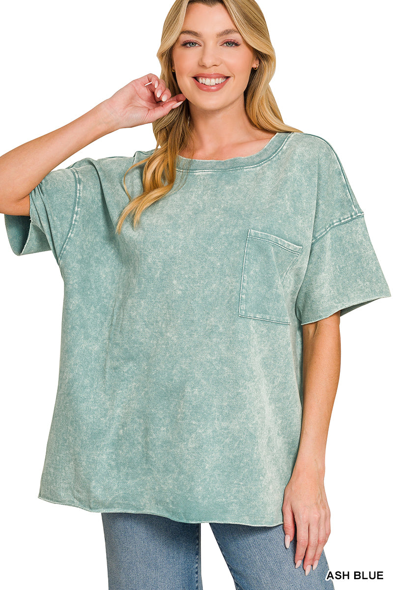 Acid Wash Pocket Tee - Ash Blue