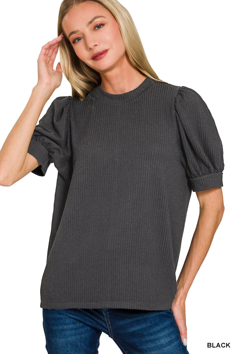 Puffy Sleeve Top - Black