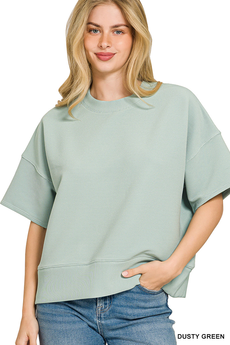 Ribbed Banded Top - Dusty Green