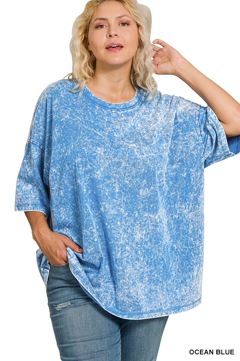 Plus Oversize Boyfriend Tee - Ocean Blue