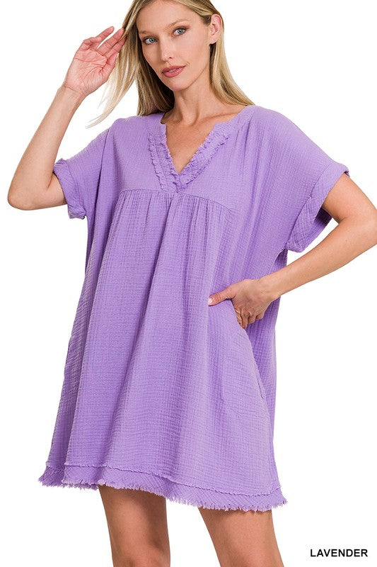 Double Gauze Raw Edge Dress