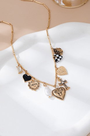 Checkered Cross Charm Necklace