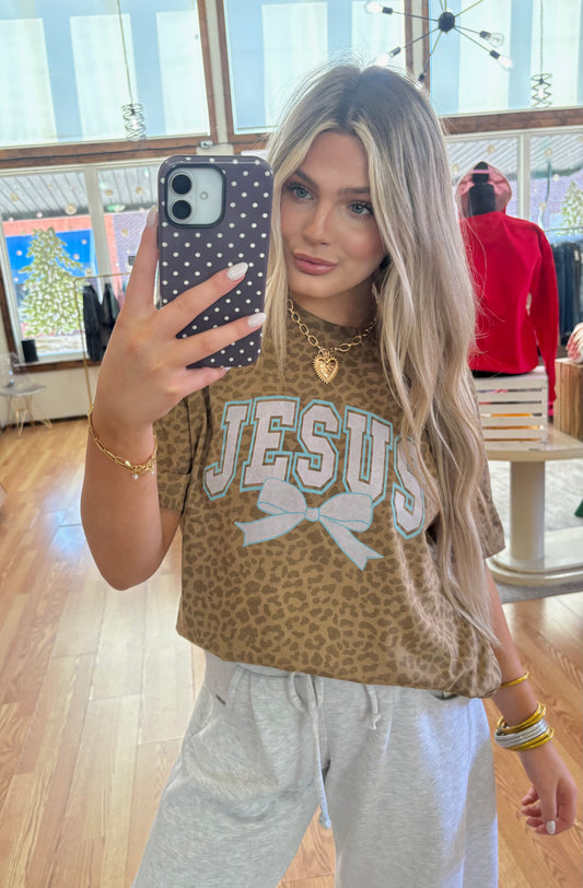 Jesus with Bow on Leopard Tee